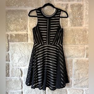 Black and nude Cocktail Dress with bead and rhinestone collar.